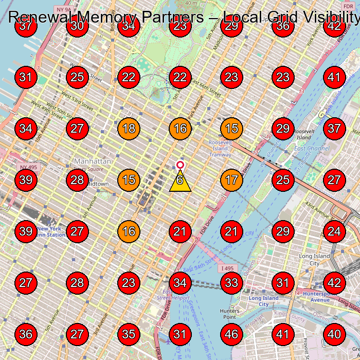 Renewal Memory Partners GeoGrid visibility map for Home Health Care Service in New York